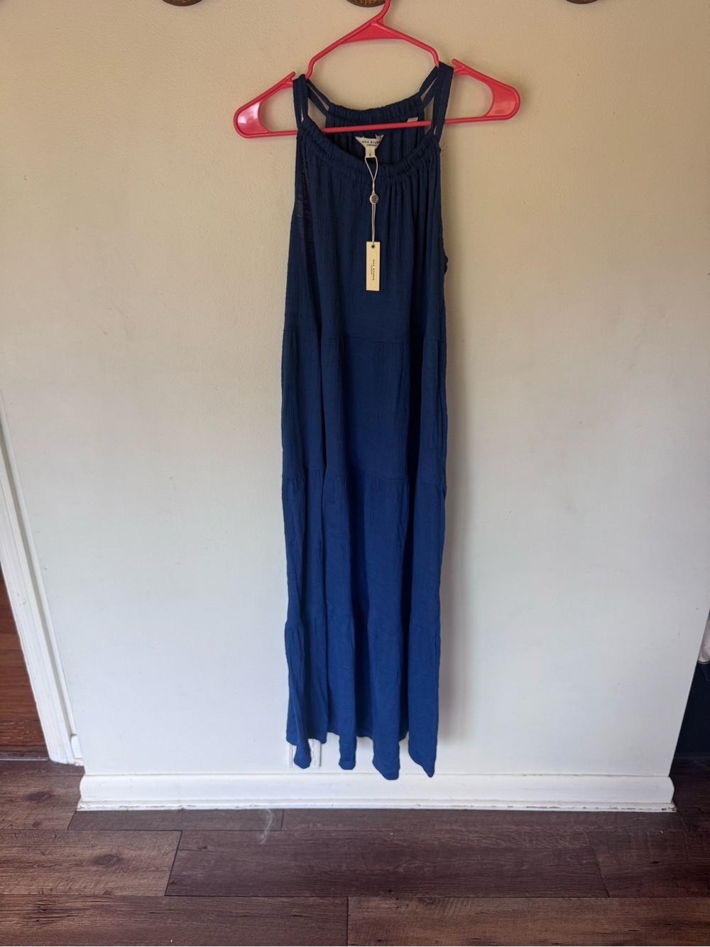 Max Studio blue high neck tiered maxi dress size small New!